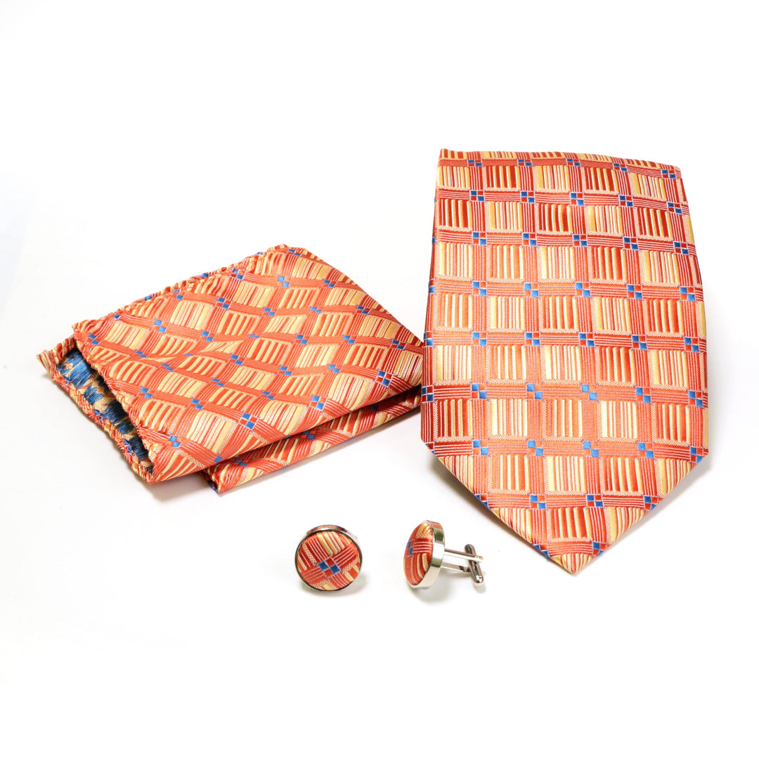 Men's Orange-Yellow Geometric Design 4-pc Necktie Box Set - FHYINC best men's suits, tuxedos, formal men's wear wholesale