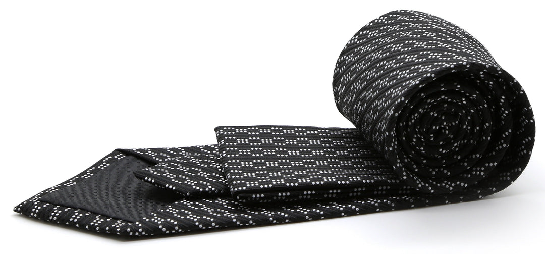 Mens Dads Classic Black Striped Pattern Business Casual Necktie &amp; Hanky Set C-1 - FHYINC best men&