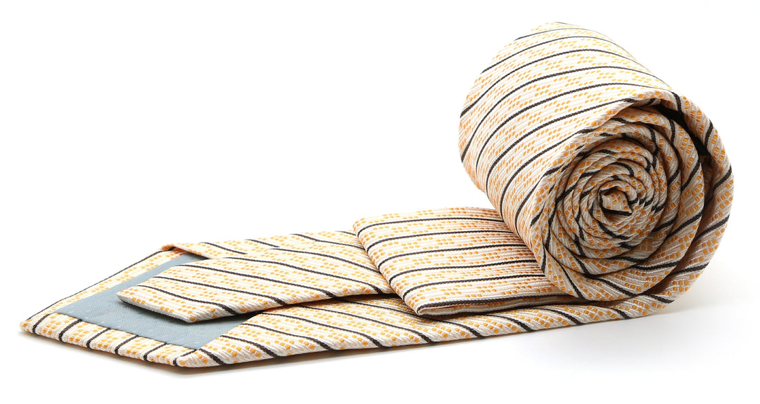 Mens Dads Classic Yellow Striped Pattern Business Casual Necktie &amp; Hanky Set C-12 - FHYINC best men&
