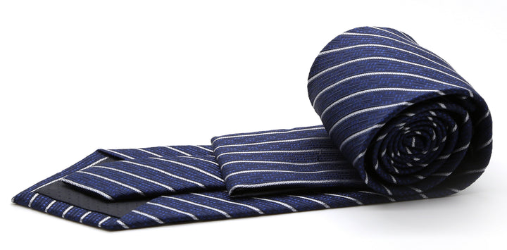 Mens Dads Classic Navy Striped Pattern Business Casual Necktie &amp; Hanky Set C-2 - FHYINC best men&