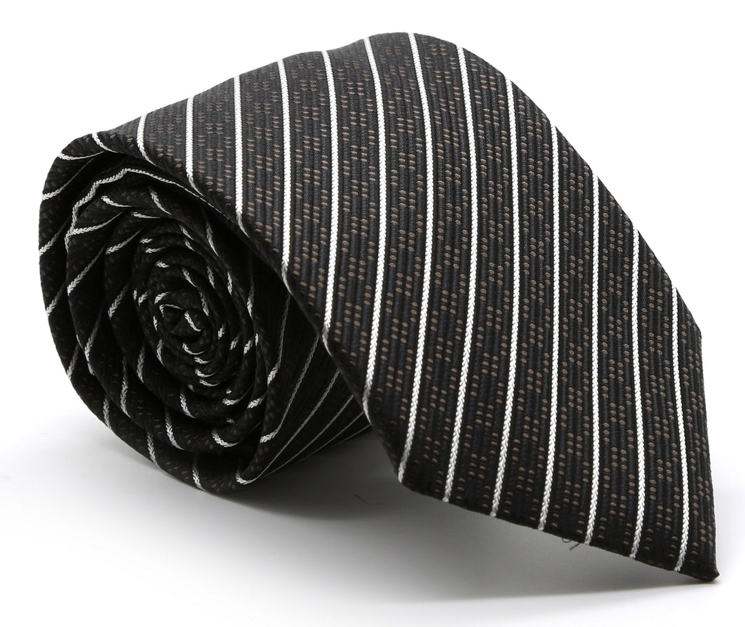 Mens Dads Classic Black Striped Pattern Business Casual Necktie & Hanky Set C-3 - FHYINC best men's suits, tuxedos, formal men's wear wholesale