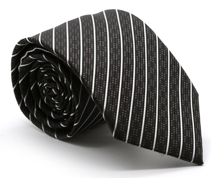 Mens Dads Classic Black Striped Pattern Business Casual Necktie &amp; Hanky Set C-3 - FHYINC best men&
