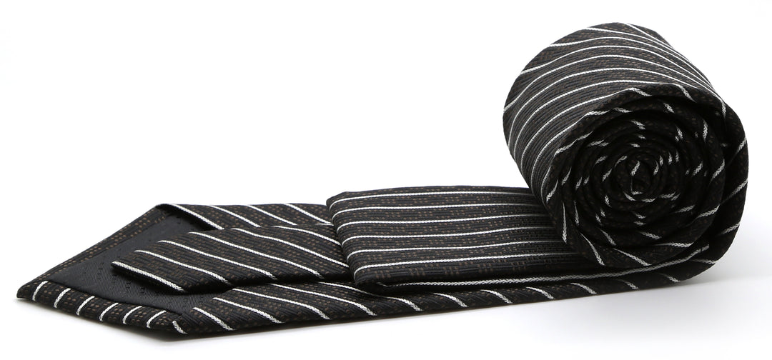 Mens Dads Classic Black Striped Pattern Business Casual Necktie &amp; Hanky Set C-3 - FHYINC best men&