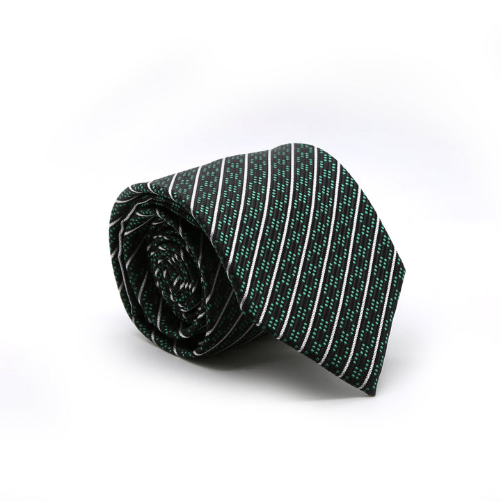 Ferrecci Mens Black/Green Striped Necktie with Handkerchief Set - FHYINC best men&