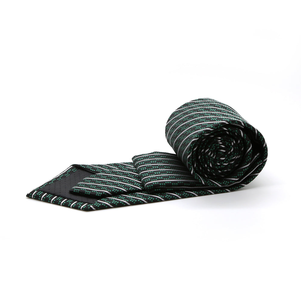 Ferrecci Mens Black/Green Striped Necktie with Handkerchief Set - FHYINC best men's suits, tuxedos, formal men's wear wholesale