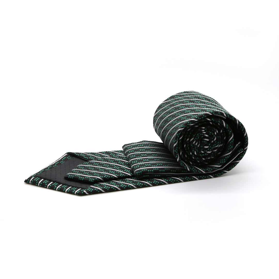 Ferrecci Mens Black/Green Striped Necktie with Handkerchief Set - FHYINC best men&