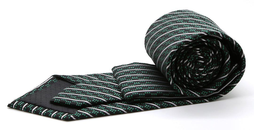 Mens Dads Classic Black Green Striped Pattern Business Casual Necktie &amp; Hanky Set C-4 - FHYINC best men&