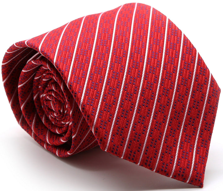 Mens Dads Classic Red Striped Pattern Business Casual Necktie &amp; Hanky Set C-6 - FHYINC best men&