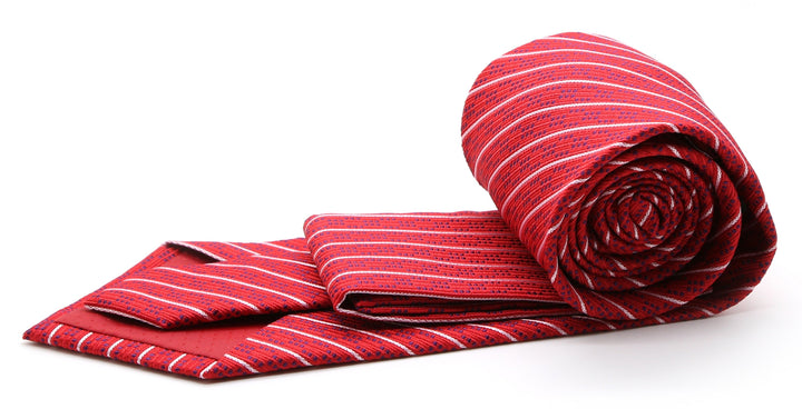 Mens Dads Classic Red Striped Pattern Business Casual Necktie &amp; Hanky Set C-6 - FHYINC best men&