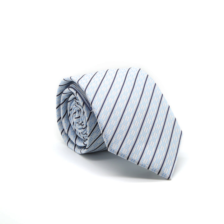 Ferrecci Mens White/Blue Striped Necktie with Handkerchief Set - FHYINC best men&