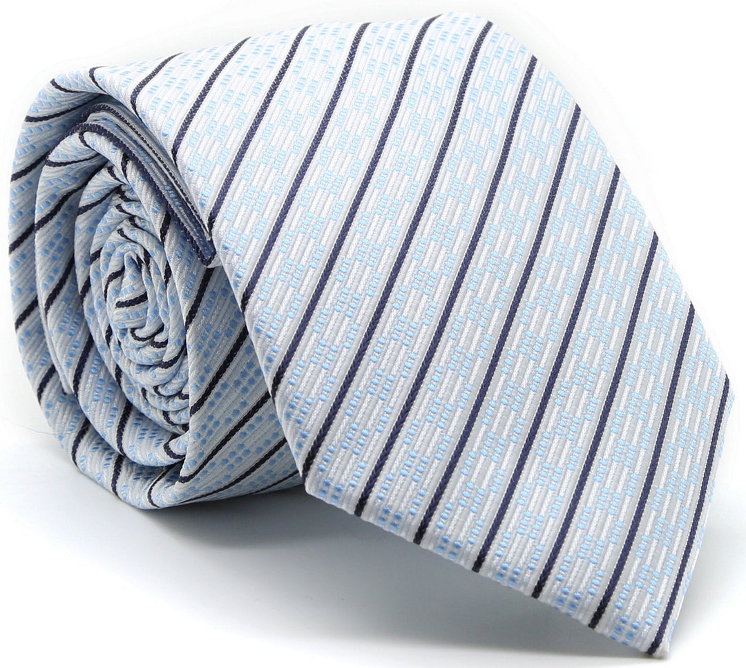 Mens Dads Classic White Striped Pattern Business Casual Necktie & Hanky Set C-9 - FHYINC best men's suits, tuxedos, formal men's wear wholesale