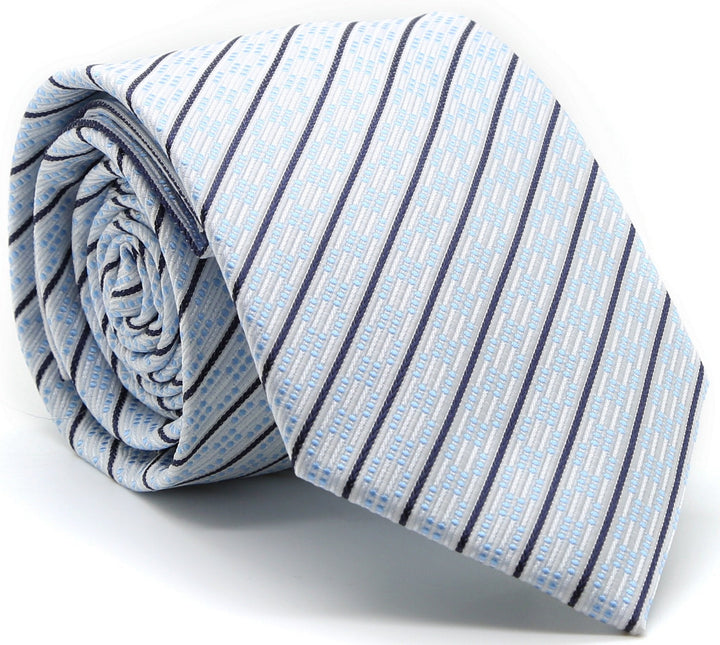 Mens Dads Classic White Striped Pattern Business Casual Necktie &amp; Hanky Set C-9 - FHYINC best men&