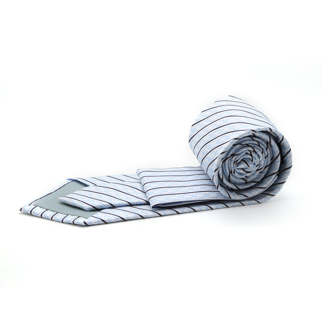 Ferrecci Mens White/Blue Striped Necktie with Handkerchief Set - FHYINC best men&