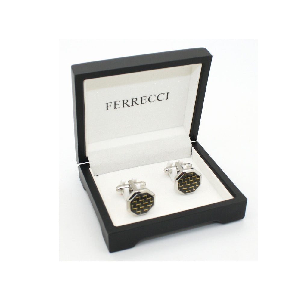 Silvertone Criss Cross Polygon Cuff Links With Jewelry Box - FHYINC