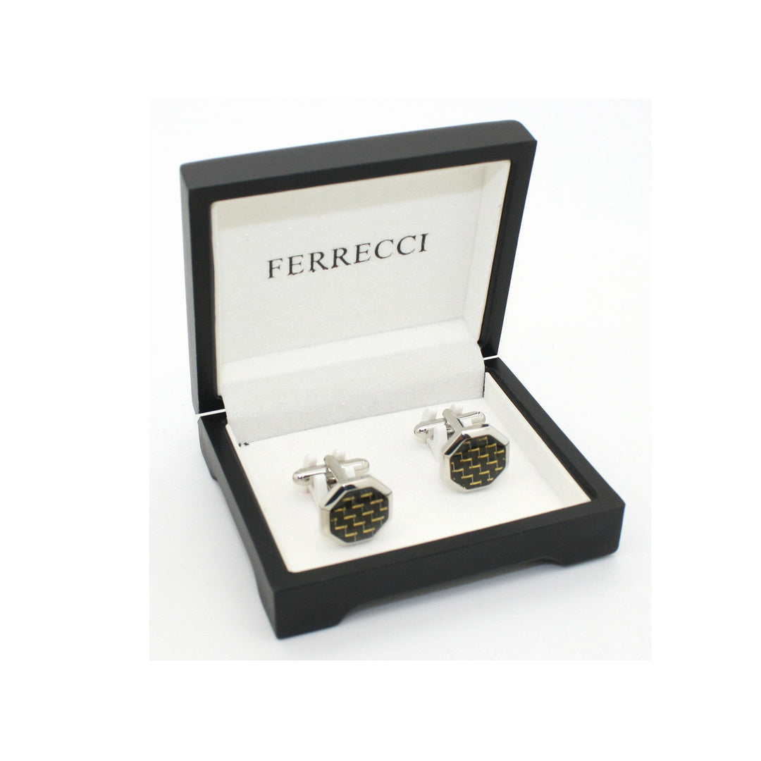 Silvertone Criss Cross Polygon Cuff Links With Jewelry Box - FHYINC
