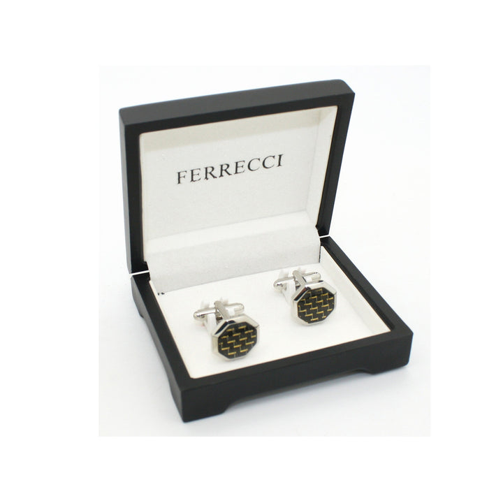 Silvertone Criss Cross Polygon Cuff Links With Jewelry Box - FHYINC