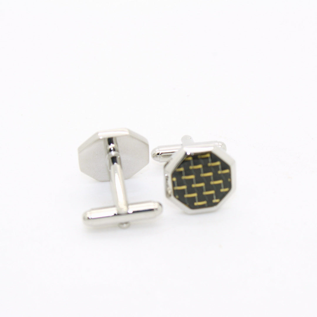 Silvertone Criss Cross Polygon Cuff Links With Jewelry Box - FHYINC