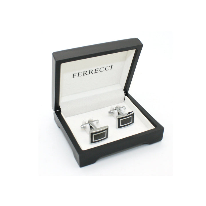 Silvertone Carboform Cuff Links With Jewelry Box - FHYINC