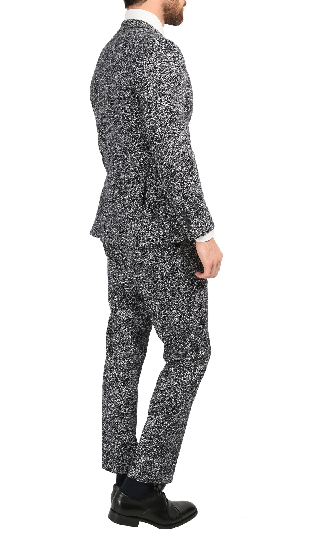Chicago Slim Fit Black &amp; White Spotted Notch Lapel Suit - FHYINC best men&