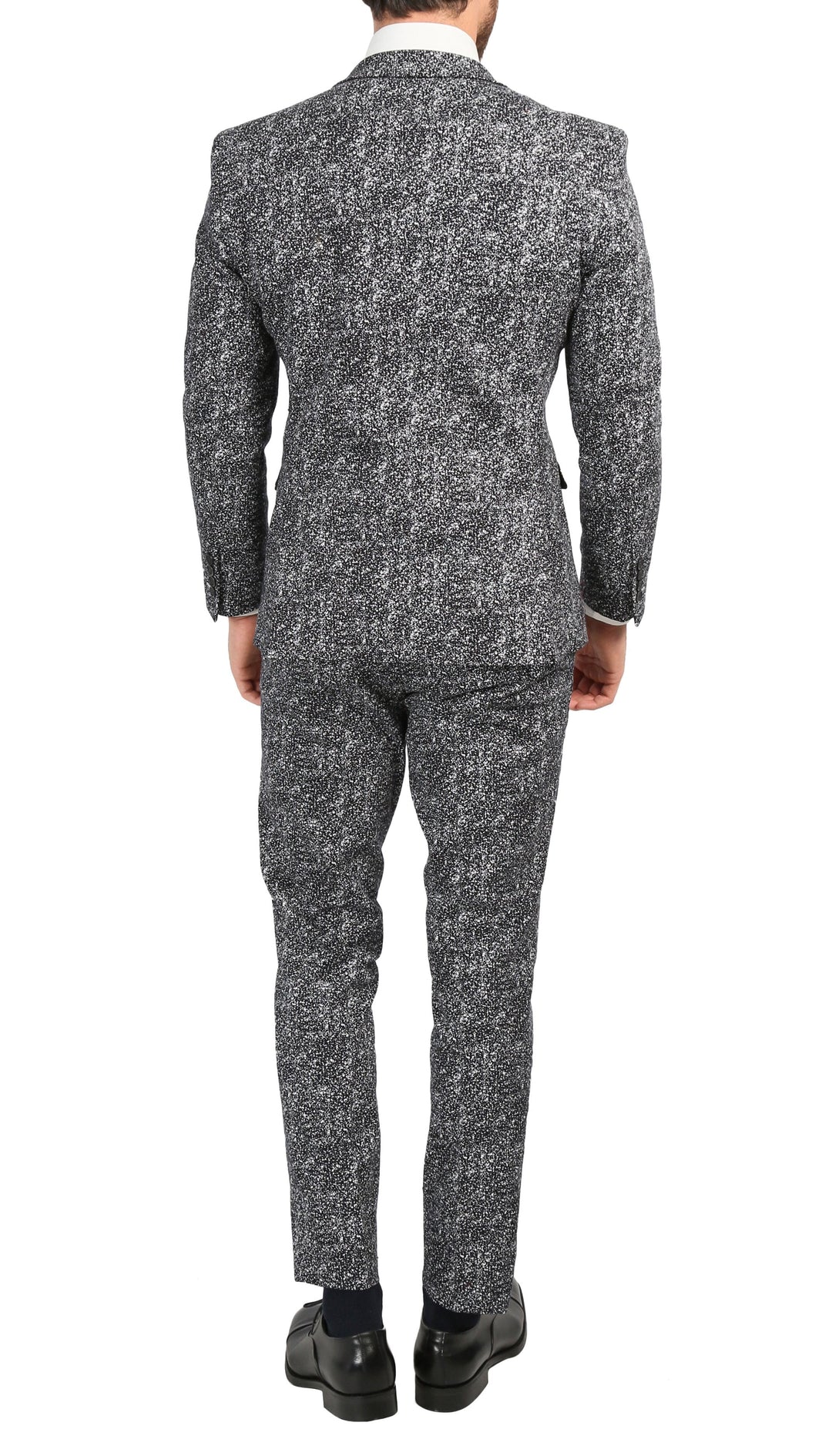 Chicago Slim Fit Black &amp; White Spotted Notch Lapel Suit - FHYINC best men&