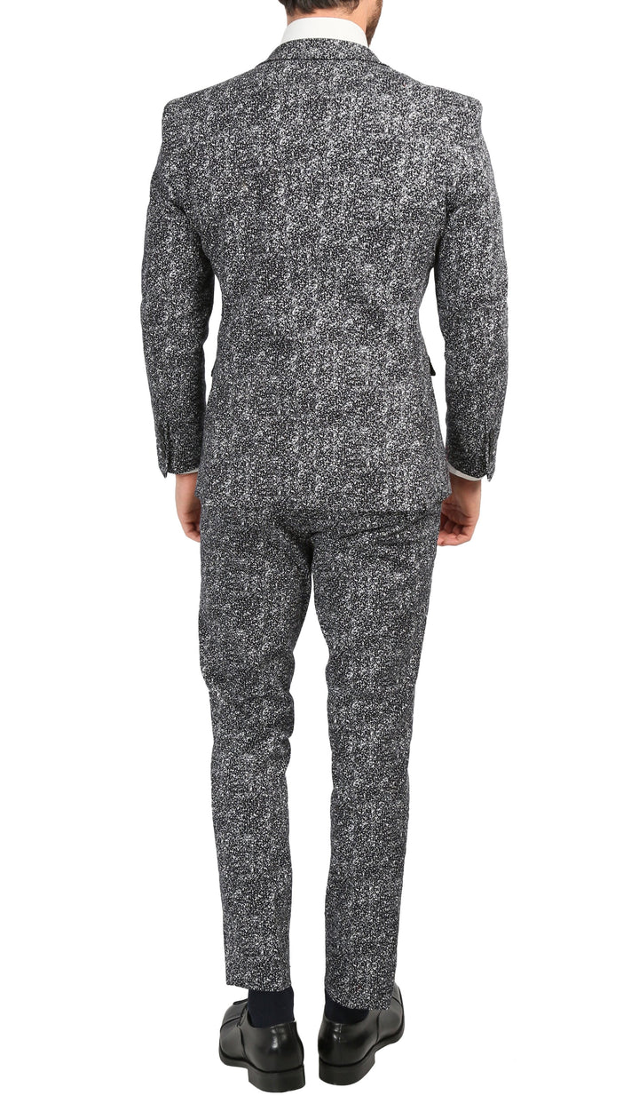 Chicago Slim Fit Black &amp; White Spotted Notch Lapel Suit - FHYINC best men&