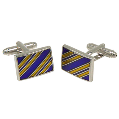 Silvertone Square Gold/Blue Stripe Cufflinks with Jewelry Box - FHYINC best men's suits, tuxedos, formal men's wear wholesale