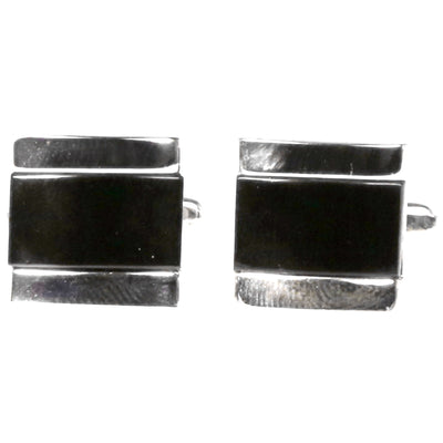 Silvertone Black Gemstone Cufflinks with Jewelry Box - FHYINC best men's suits, tuxedos, formal men's wear wholesale