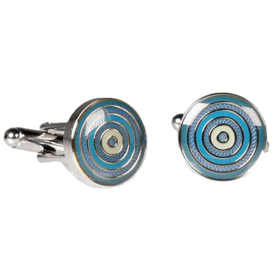 Silvertone Circle Blue Cufflinks with Jewelry Box - FHYINC best men's suits, tuxedos, formal men's wear wholesale