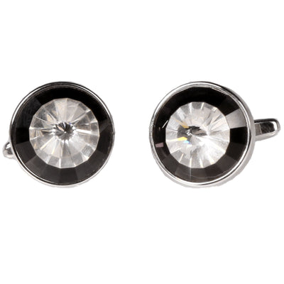 Silvertone Circle Burgundy Stone Cufflinks with Jewelry Box - FHYINC best men's suits, tuxedos, formal men's wear wholesale