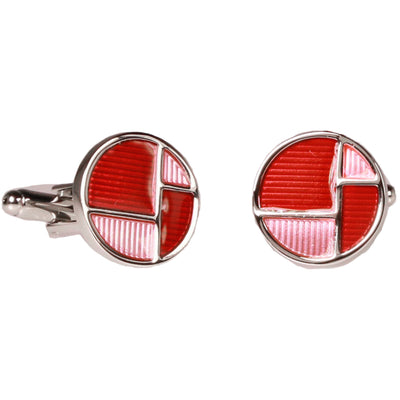 Silvertone Red Circle Geometric Pattern Cufflinks with Jewelry Box - FHYINC best men's suits, tuxedos, formal men's wear wholesale