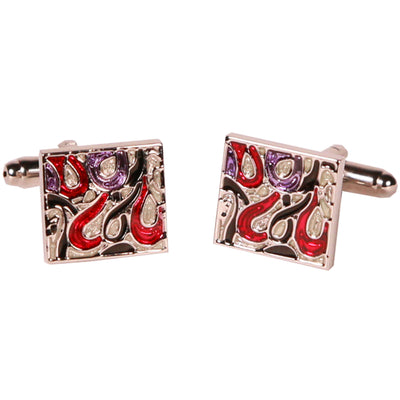 Silvertone Square Red Geometric Pattern Cufflinks Cufflinks with Jewelry Box - FHYINC best men's suits, tuxedos, formal men's wear wholesale
