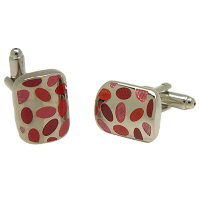 Men’s Silvertone Square Pink/Red Oval Pattern Cufflinks - FHYINC best men's suits, tuxedos, formal men's wear wholesale
