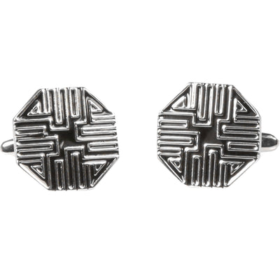 Silvertone Silver Geometric Pattern Cufflinks with Jewelry Box - FHYINC best men's suits, tuxedos, formal men's wear wholesale