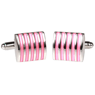 Silvertone Square Pink Stripe Cufflinks with Jewelry Box - FHYINC best men's suits, tuxedos, formal men's wear wholesale