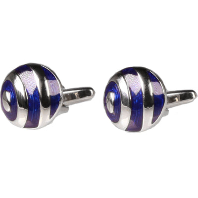 Silvertone Circle Blue Cufflinks with Jewelry Box - FHYINC best men's suits, tuxedos, formal men's wear wholesale