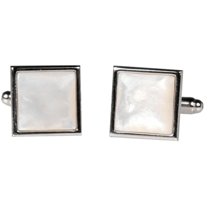 Silvertone Square Ivory Gemstone Cufflinks with Jewelry Box - FHYINC best men's suits, tuxedos, formal men's wear wholesale