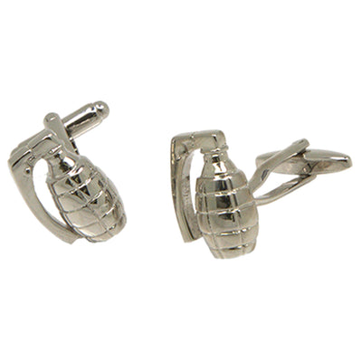 Silvertone Novelty Grenade Cufflinks with Jewelry Box - FHYINC best men's suits, tuxedos, formal men's wear wholesale
