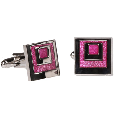 Silvertone Square Pink Geometric Cufflinks with Jewelry Box - FHYINC best men's suits, tuxedos, formal men's wear wholesale