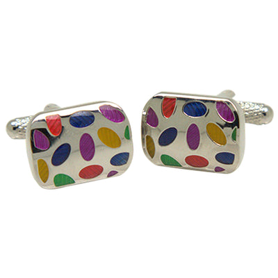 Silvertone Square Multicolor Dots Cufflinks with Jewelry Box - FHYINC best men's suits, tuxedos, formal men's wear wholesale