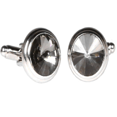 Silvertone Circle Silver Cufflinks Cufflinks with Jewelry Box - FHYINC best men's suits, tuxedos, formal men's wear wholesale