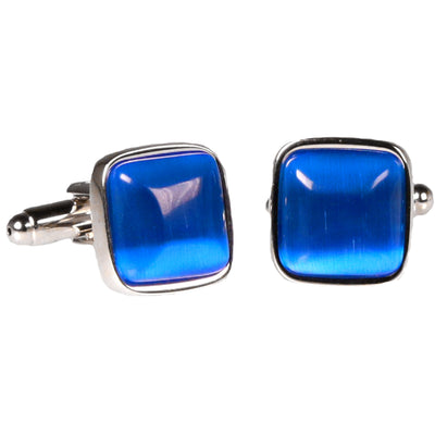 Silvertone Square Blue Gemstone Cufflinks with Jewelry Box - FHYINC best men's suits, tuxedos, formal men's wear wholesale
