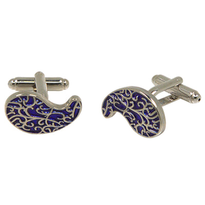 Silvertone Novelty Blue Paisley Cufflinks with Jewelry Box - FHYINC best men's suits, tuxedos, formal men's wear wholesale