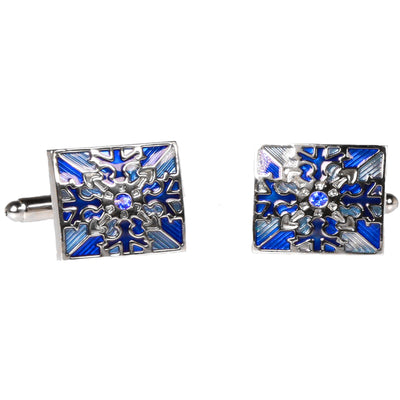 Silvertone Square Blue Pattern Cufflinks with Jewelry Box - FHYINC best men's suits, tuxedos, formal men's wear wholesale