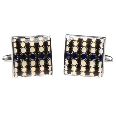 Silvertone Square Geometric Dots Cufflinks with Jewelry Box - FHYINC best men's suits, tuxedos, formal men's wear wholesale
