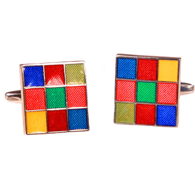 Silvertone Square Multicolor Cufflinks with Jewelry Box - FHYINC best men's suits, tuxedos, formal men's wear wholesale