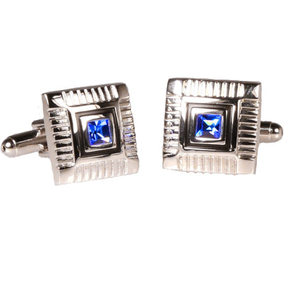 Silvertone Square Blue Gemstone Cufflinks with Jewelry Box - FHYINC best men's suits, tuxedos, formal men's wear wholesale