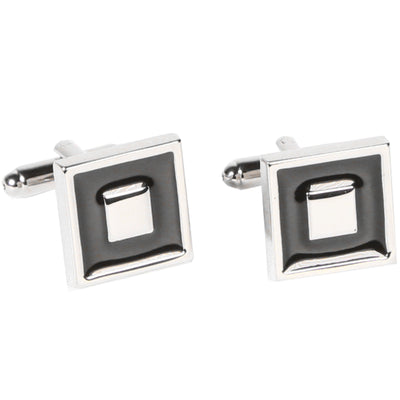 Silvertone Square Black Cufflinks with Jewelry Box - FHYINC best men's suits, tuxedos, formal men's wear wholesale