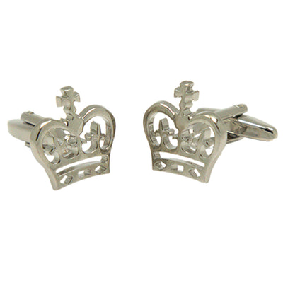 Silvertone Novelty Crown Cufflinks with Jewelry Box - FHYINC best men's suits, tuxedos, formal men's wear wholesale