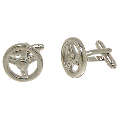 Silvertone Steering Wheel Cufflinks with Jewelry Box - FHYINC best men's suits, tuxedos, formal men's wear wholesale