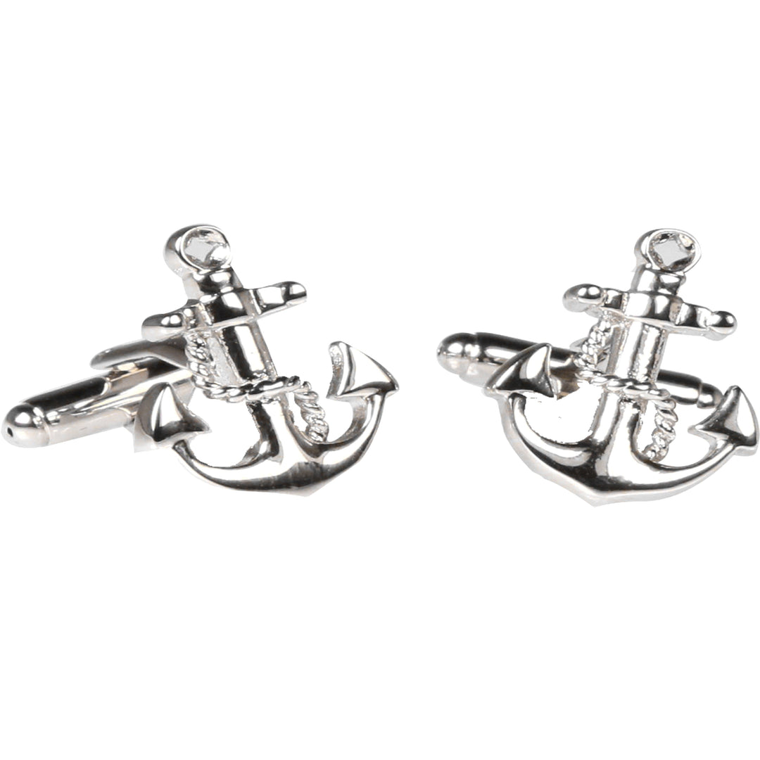 Silvertone Novelty Anchor Cufflinks with Jewelry Box - FHYINC best men&